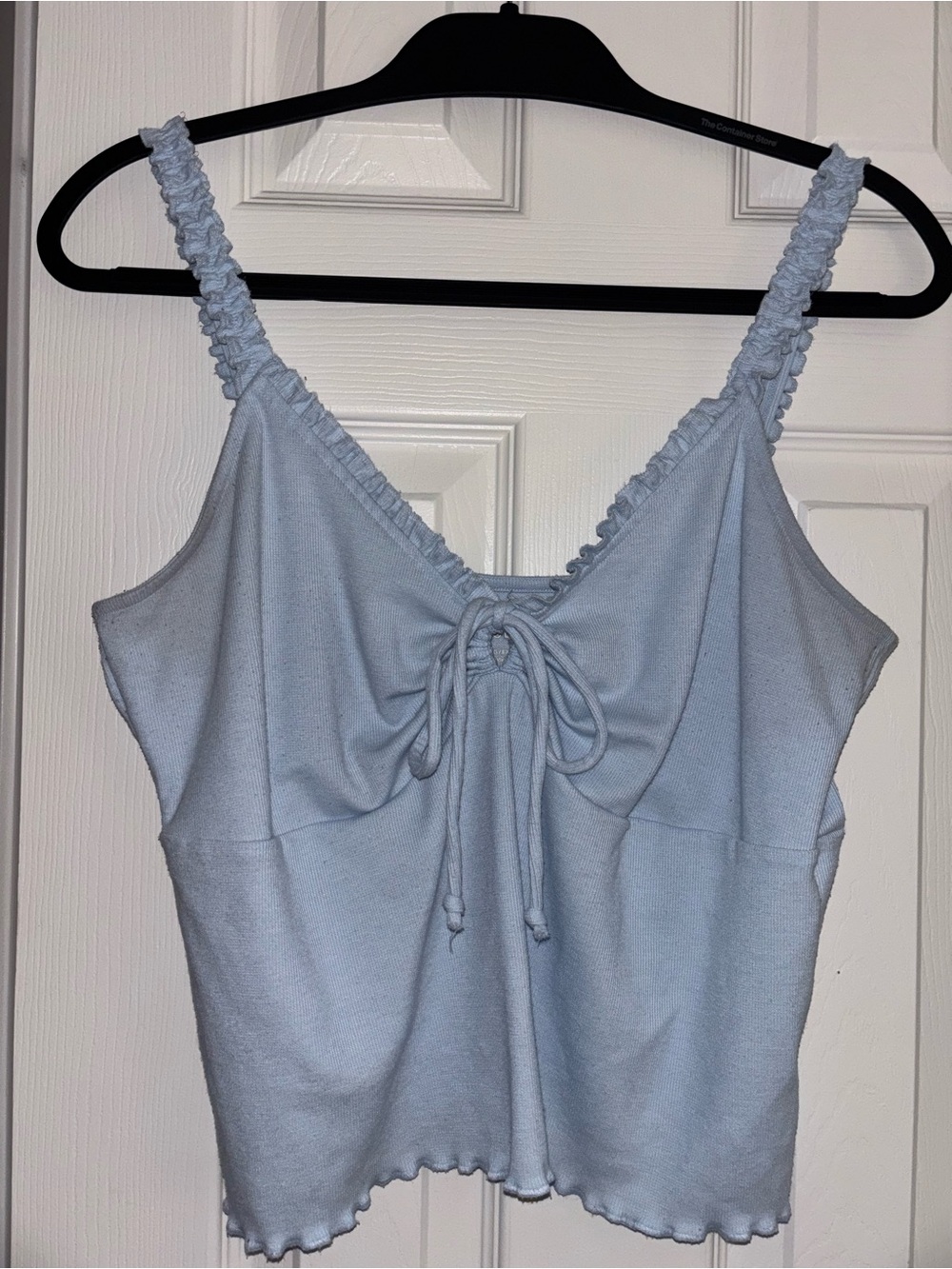 American Eagle Light Blue Ruched Tie Front Ruffle Cami Tank Top XL